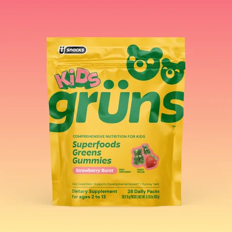 Grüns Kids 28-count daily pack pouch, Strawberry Burst flavor, for ages 2 to 13